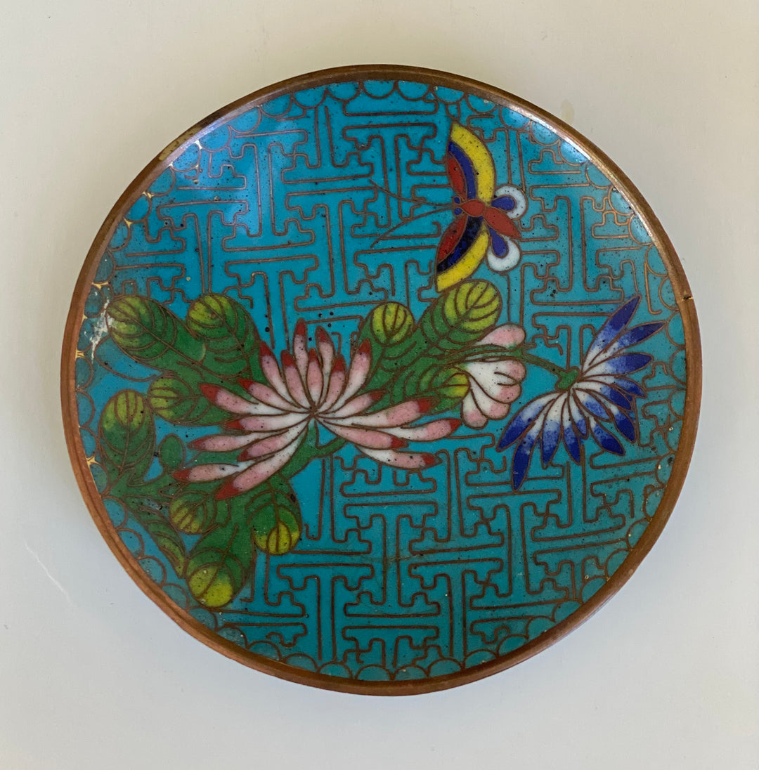 Vintage Cloisonné Enamel and Copper Small Catch-All Tray (4")